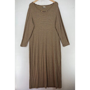 BETS CANVASBACKS Dress L Stretch Jersey Shift Maxi Stripe Long Sleeve Brown USA